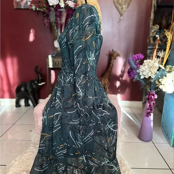 Nine West Teal Patterned Long Sleeve Dress - Picture 3 of 7